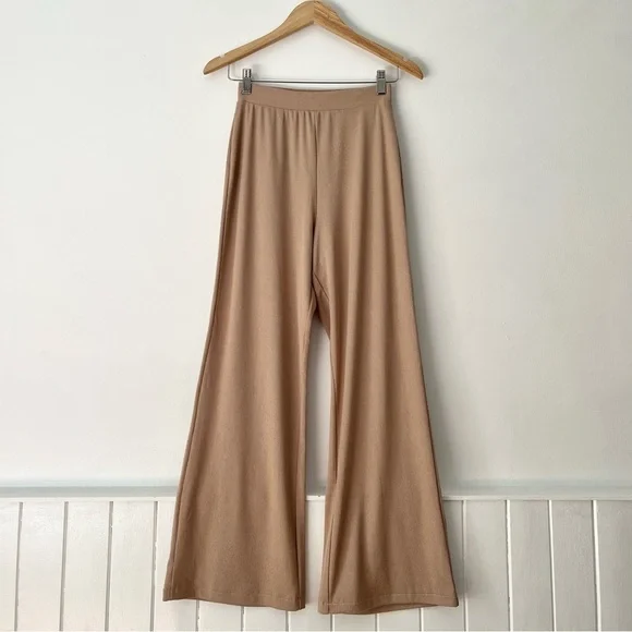 Zara Tan Knit High Waisted Wide Leg Trousers Size S - Picture 2 of 11